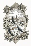Italian landscape inside tall vertical frame tattoo design idea
