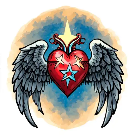 Gary stars heart wings tattoo design idea