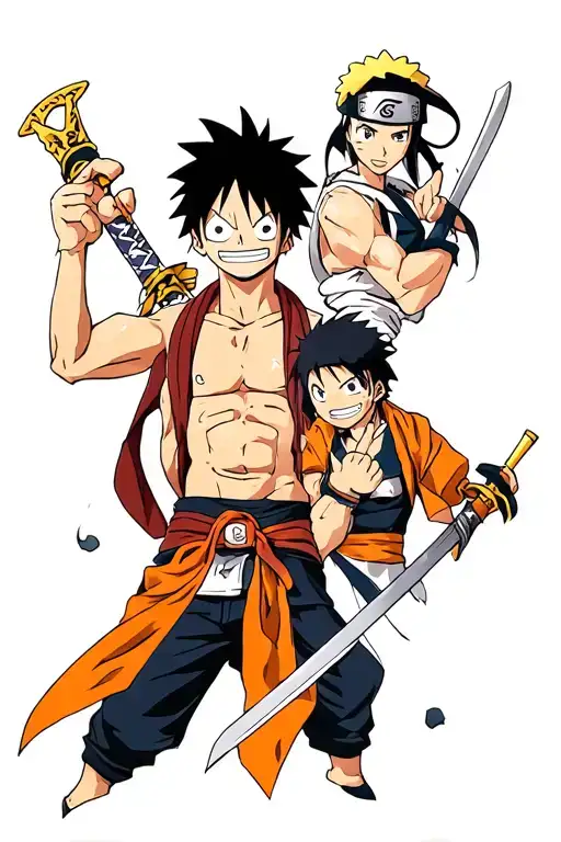 I wanted a tattoo to be created with the characters Luffy from One Piece Naruto Kirito from Sword Art Online ASTA tattoo design idea
