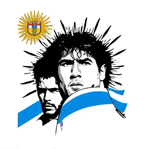 Argentine Flag Sun, Maradona and Messi tattoo design idea