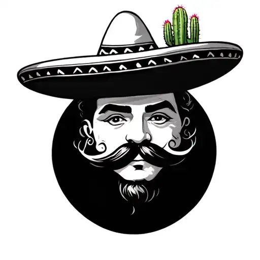 Cactus Sombrero Mustache Moonlight tattoo design idea