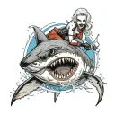 sexy Harley Quinn riding a great white shark emerging tattoo design idea