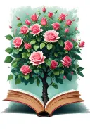 roses tree book open in front tattoo design idea