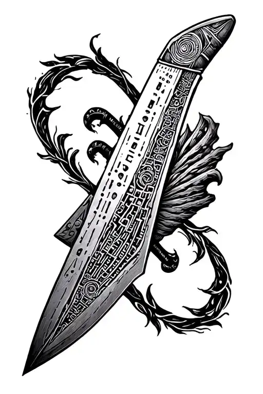 butcher knife morse code device integrated norse theme and surfboard tattoo design idea