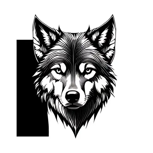 "Minimalist black ink wolf tattoo, geometric style, fine line, on forearm" tattoo design idea