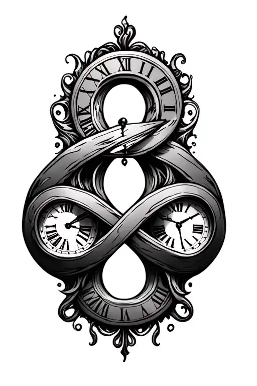 double clock infinity symbol shaped tattoo design idea