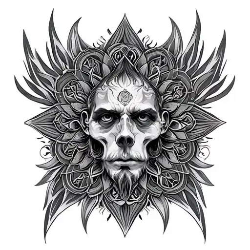 mens pagan mandala throat tattoo design idea