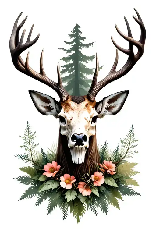 Forest Skull deer tattoo design idea