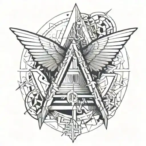 wing enclosed in a triangle with a sculpture tattoo design idea