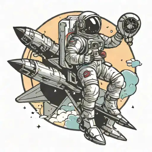 astronaut dressed as a princess a moon a rocket arriving at the tattoo design idea