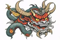 oni mask with a dragon wrapped around it Yakuza style  tattoo design idea