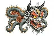 oni mask with a dragon wrapped around it Yakuza style  tattoo design idea