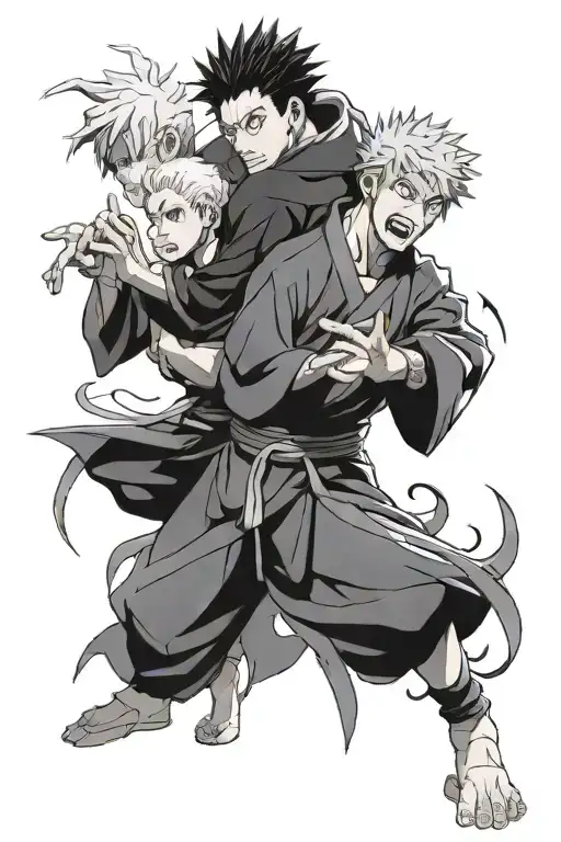 Jujutsu Kaisen Gojo, Sukuna, Yuji Itadori, Megumi tattoo design idea
