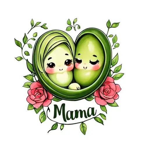 a cute but realistic two peas in a pod and incorporate 'mama' into it tattoo design idea
