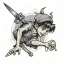 thoughtful Peter Pan with alcohol and knife tattoo design idea