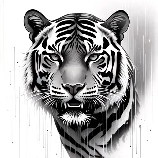 tiger with matrix data rain falling tattoo design idea