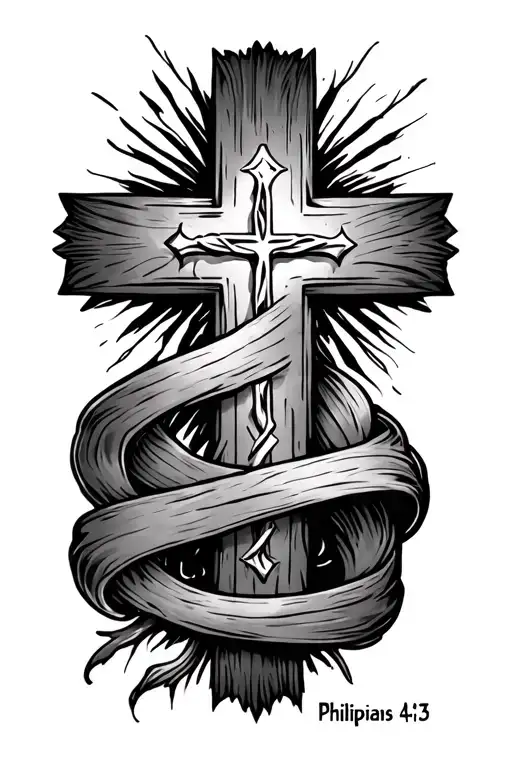 "netta" a cross tattoo with Philippians 4:13 in the cross wrapped tattoo design idea