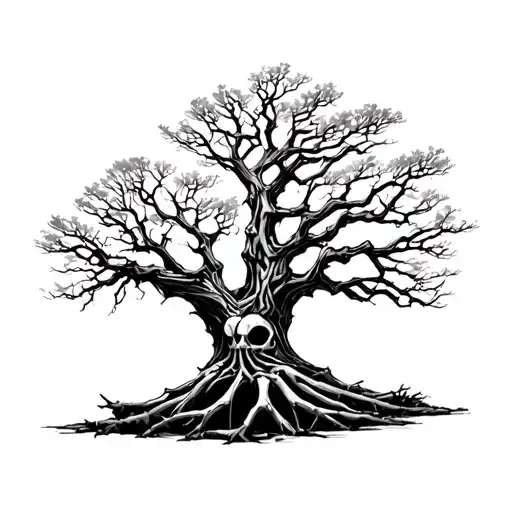 thin desolate tree skeleton fine line no background tattoo design idea