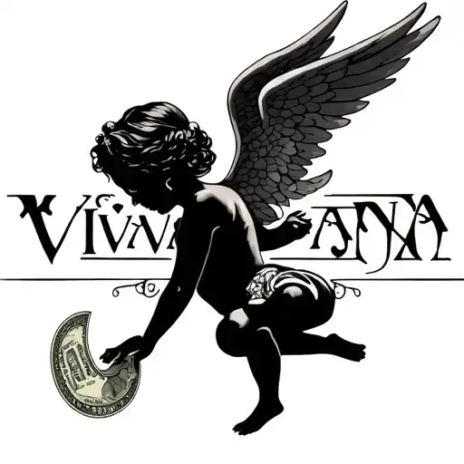 "Viviana " money and baby angel tattoo design idea