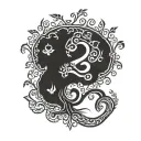 banian tree with musical roots shaped like  Hindi om tattoo design idea