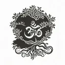 banian tree with musical roots shaped like  Hindi om tattoo design idea