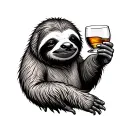 sloth holding a whiskey glass tattoo design idea