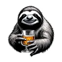 sloth holding a whiskey glass tattoo design idea