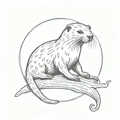 A sketch of a North American river otter with a breast cancer awareness ribbon wrapped around its body, symbolizing your support for breast cancer awareness and love for otters tattoo design idea