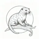 A sketch of a North American river otter with a breast cancer awareness ribbon wrapped around its body, symbolizing your support for breast cancer awareness and love for otters tattoo design idea