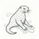 A sketch of a North American river otter with a breast cancer awareness ribbon wrapped around its body, symbolizing your support for breast cancer awareness and love for otters tattoo design idea