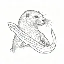 A sketch of a North American river otter with a breast cancer awareness ribbon wrapped around its body, symbolizing your support for breast cancer awareness and love for otters tattoo design idea
