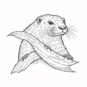 A sketch of a North American river otter with a breast cancer awareness ribbon wrapped around its body, symbolizing your support for breast cancer awareness and love for otters tattoo design idea