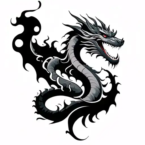 naga dragon with smoke forming tattoo design idea
