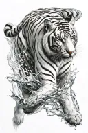 white tiger stepping foward through water looking majestic darken everything add more tattoo design idea