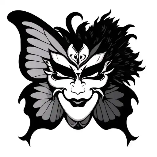 hannya mask half butterfly tattoo design idea