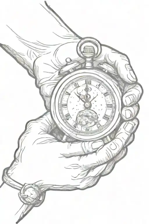 old person hand holding sand clock, child hand holding sand clock from the bottom tattoo design idea