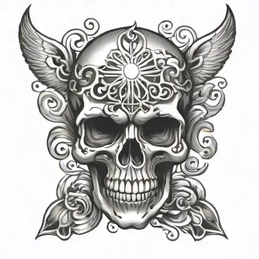 skull with heart shaped eye sockets tattoo design idea