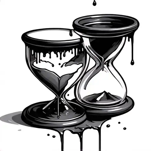 a broken in half heart dripping into a Hourglass tattoo design idea