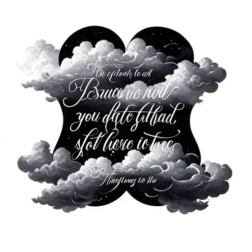Bible scripture written in between clouds forming the shape tattoo design idea