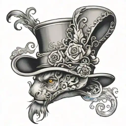 fancy top hat turned upside down with three rabit ears sticking out  one bent scroll work all around the outside of hat tattoo design idea
