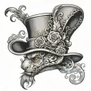 fancy top hat turned upside down with three rabit ears sticking out  one bent scroll work all around the outside of hat tattoo design idea