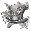 fancy top hat turned upside down with three rabit ears sticking out  one bent scroll work all around the outside of hat tattoo design idea