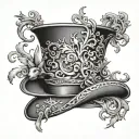 fancy top hat turned upside down with three rabit ears sticking out  one bent scroll work all around the outside of hat tattoo design idea