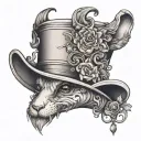 fancy top hat turned upside down with three rabit ears sticking out  one bent scroll work all around the outside of hat tattoo design idea