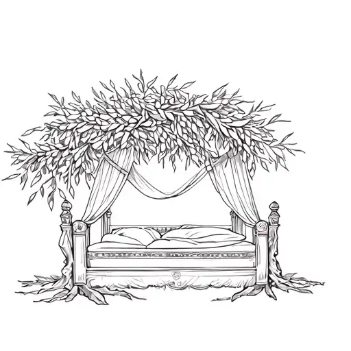 wedding bed carved into olive tree tattoo design idea