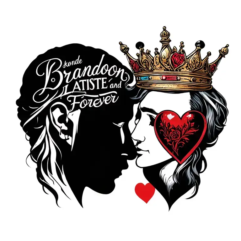 "Brandon and latiste forever " crowns and heart intertwined tattoo design idea