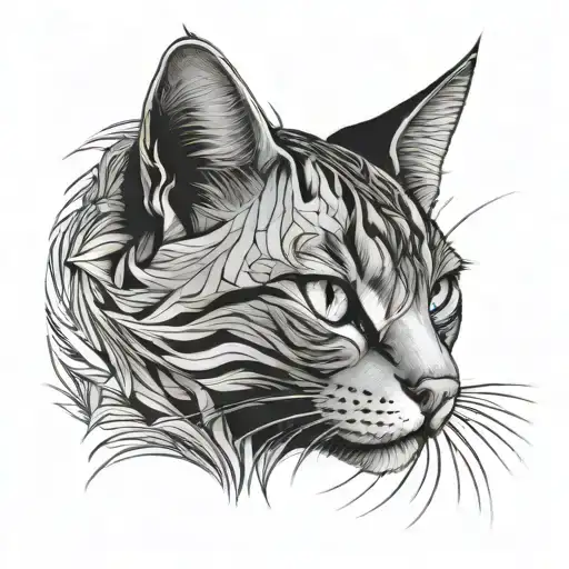 cat head in thin black lines only tattoo design idea