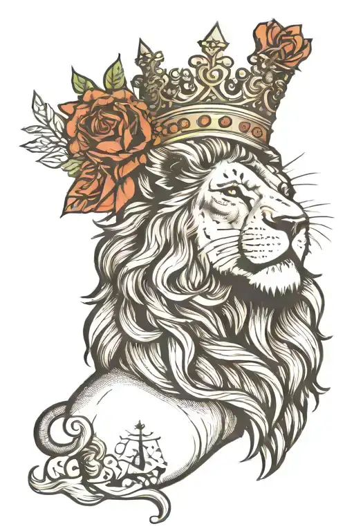 half lion wearing a crown queen quote tattoo design idea