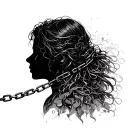 A silhouette that moves forward despite chains or a shadow that pulls it back→ The past holds you back, but you continue tattoo design idea