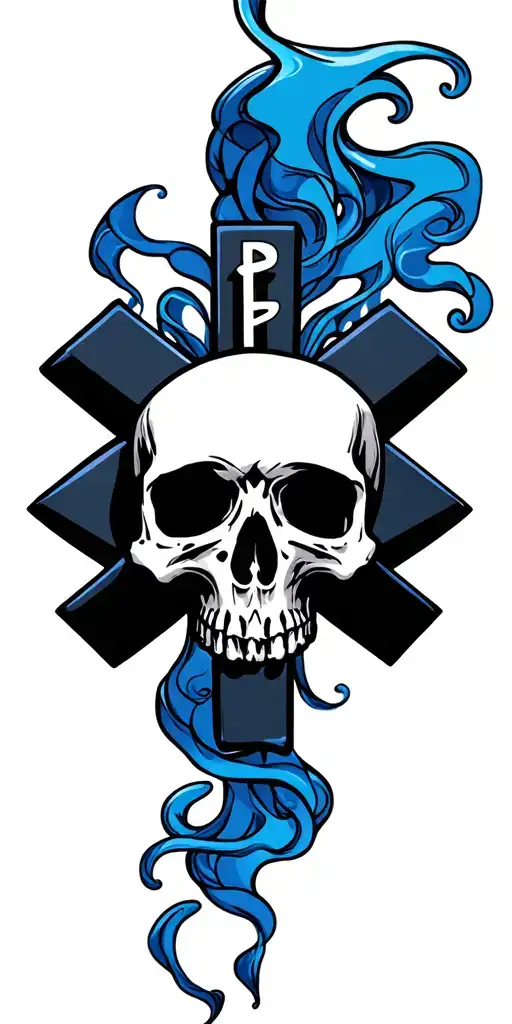 EMT star of life with smoke forming the shape skulls tattoo design idea